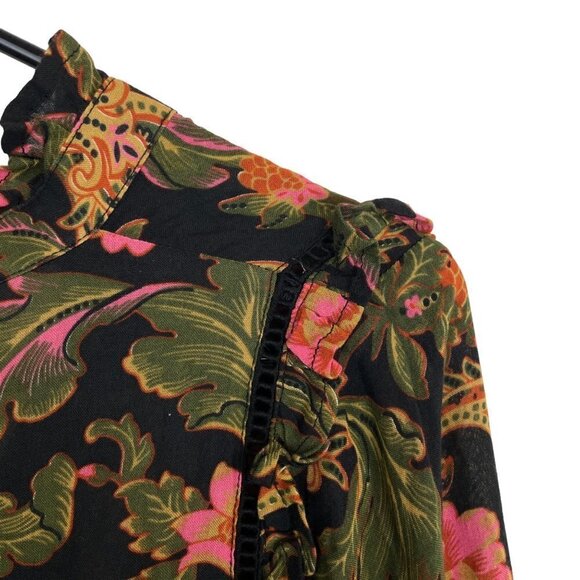 NWT Spell & The Gypsy Etienne Boho Floral Balloon Sleeve Ruffle Blouse Noir Size - Picture 8 of 11
